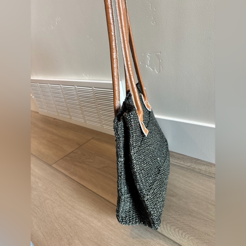 Black handmade natural weave women’s tote bag purse leather - Picture 3 of 6